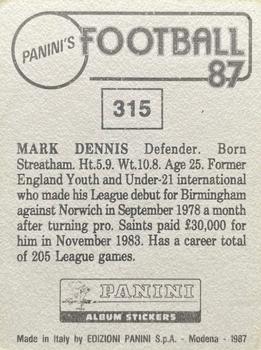 1986-87 Panini Football 87 (UK) #315 Mark Dennis Back
