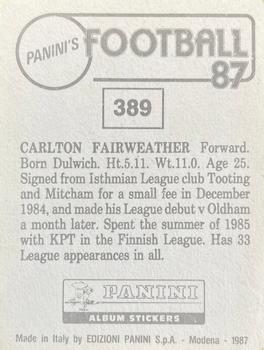 1986-87 Panini Football 87 (UK) #389 Carlton Fairweather Back