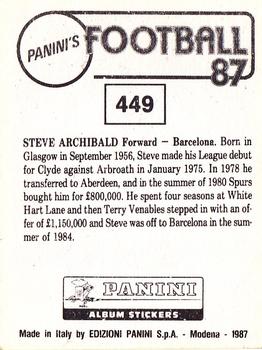 1986-87 Panini Football 87 (UK) #449 Steve Archibald Back