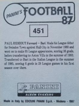 1986-87 Panini Football 87 (UK) #451 Paul Rideout Back