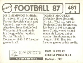 1986-87 Panini Football 87 (UK) #461 Tommy McQueen / Neil Simpson Back