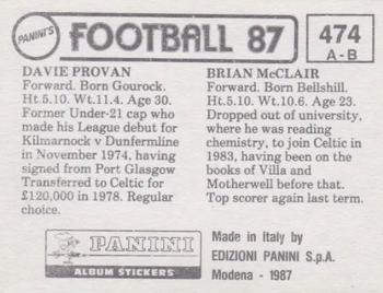 1986-87 Panini Football 87 (UK) #474 Brian McClair / Davie Provan Back