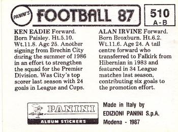 1986-87 Panini Football 87 (UK) #510 Alan Irvine / Ken Eadie Back