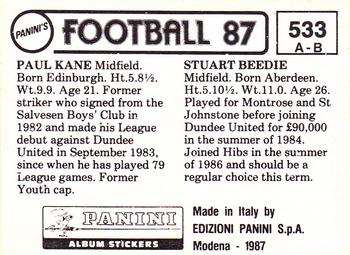 1986-87 Panini Football 87 (UK) #533 Stuart Beedie / Paul Kane Back