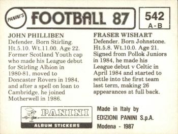 1986-87 Panini Football 87 (UK) #542 Fraser Wishart / John Philliben Back
