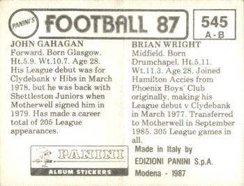 1986-87 Panini Football 87 (UK) #545 Brian Wright / John Gahagan Back