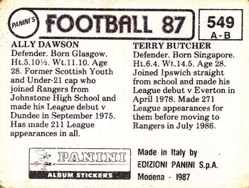 1986-87 Panini Football 87 (UK) #549 Terry Butcher / Ally Dawson Back