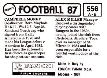 1986-87 Panini Football 87 (UK) #556 Alex Miller / Campbell Money Back