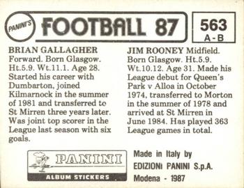 1986-87 Panini Football 87 (UK) #563 Jim Rooney / Brian Gallagher Back