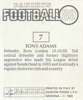1988-89 Panini Football 89 (UK) #7 Tony Adams Back