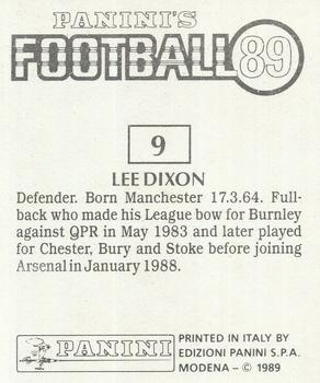 1988-89 Panini Football 89 (UK) #9 Lee Dixon Back