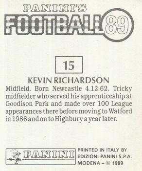 1988-89 Panini Football 89 (UK) #15 Kevin Richardson Back