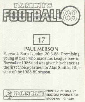 1988-89 Panini Football 89 (UK) #17 Paul Merson Back