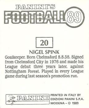 1988-89 Panini Football 89 (UK) #20 Nigel Spink Back