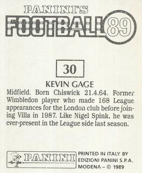 1988-89 Panini Football 89 (UK) #30 Kevin Gage Back