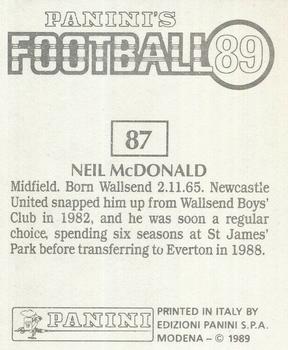 1988-89 Panini Football 89 (UK) #87 Neil McDonald Back