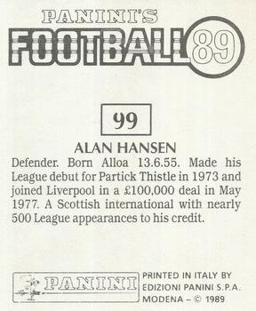 1988-89 Panini Football 89 (UK) #99 Alan Hansen Back