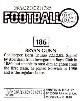 1988-89 Panini Football 89 (UK) #186 Bryan Gunn Back