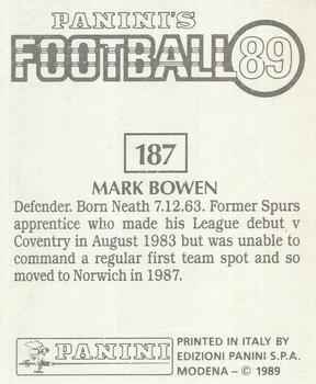 1988-89 Panini Football 89 (UK) #187 Mark Bowen Back