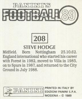 1988-89 Panini Football 89 (UK) #208 Steve Hodge Back
