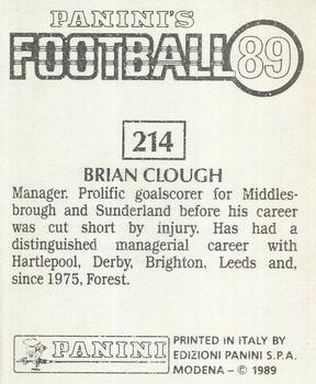 1988-89 Panini Football 89 (UK) #214 Brian Clough Back