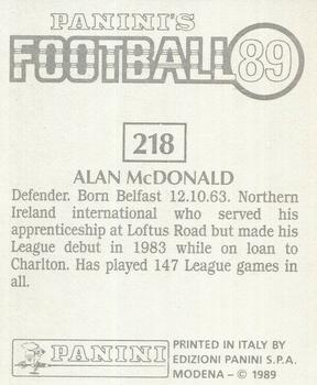1988-89 Panini Football 89 (UK) #218 Alan McDonald Back