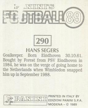 1988-89 Panini Football 89 (UK) #290 Hans Segers Back