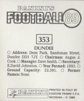 1988-89 Panini Football 89 (UK) #353 Dundee Club Badge Back