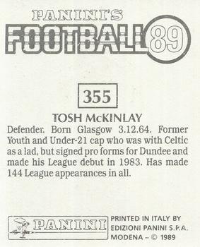 1988-89 Panini Football 89 (UK) #355 Tosh McKinlay Back