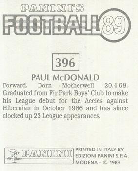 1988-89 Panini Football 89 (UK) #396 Paul McDonald Back