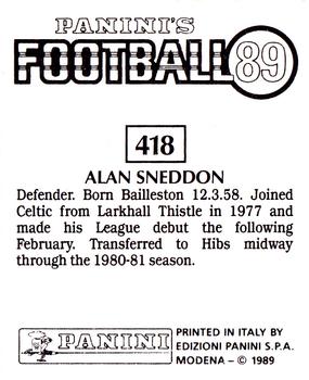 1988-89 Panini Football 89 (UK) #418 Alan Sneddon Back