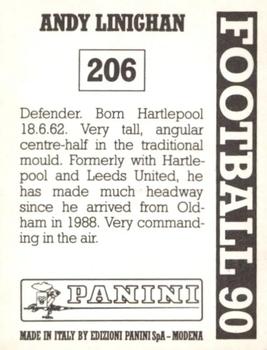 1989-90 Panini Football 90 (UK) #206 Andy Linighan Back