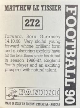 1989-90 Panini Football 90 (UK) #272 Matthew Le Tissier Back