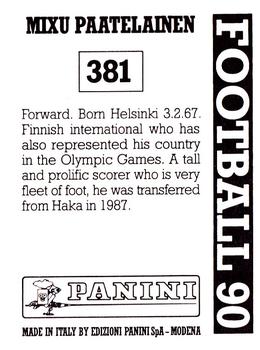 1989-90 Panini Football 90 (UK) #381 Mixu Paatelainen Back
