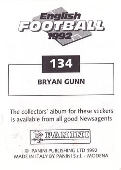 1991-92 Panini English Football 92 #134 Bryan Gunn Back