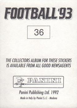 1992-93 Panini Football '93 (England) #36 Roy Wegerle Back