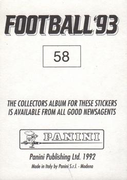 1992-93 Panini Football '93 (England) #58 Kevin Gallacher Back