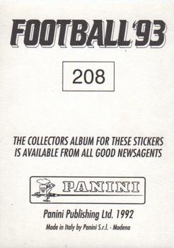 1992-93 Panini Football '93 (England) #208 Paul Beesley Back