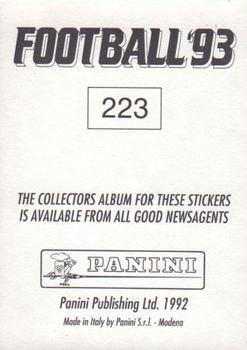 1992-93 Panini Football '93 (England) #223 John Sheridan Back