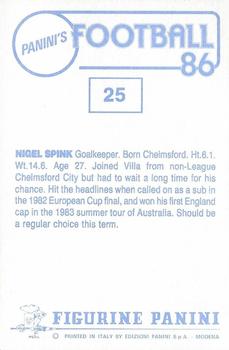1985-86 Panini Football 86 (UK) #25 Nigel Spink Back