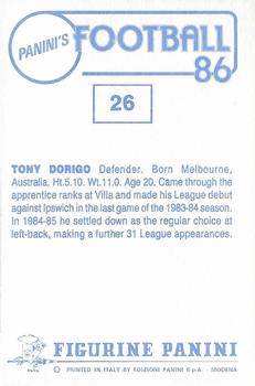 1985-86 Panini Football 86 (UK) #26 Tony Dorigo Back