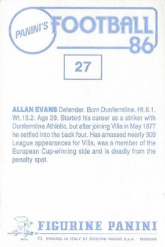 1985-86 Panini Football 86 (UK) #27 Allan Evans Back