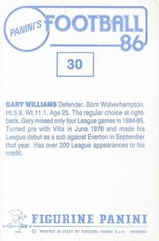 1985-86 Panini Football 86 (UK) #30 Gary Williams Back