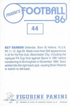 1985-86 Panini Football 86 (UK) #44 Ray Ranson Back
