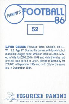 1985-86 Panini Football 86 (UK) #52 David Geddis Back