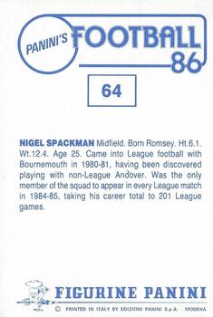 1985-86 Panini Football 86 (UK) #64 Nigel Spackman Back