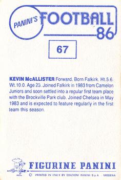 1985-86 Panini Football 86 (UK) #67 Kevin McAllister Back