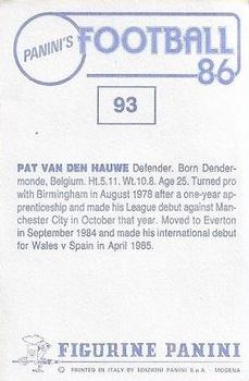 1985-86 Panini Football 86 (UK) #93 Pat van den Hauwe Back
