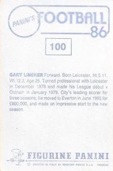 1985-86 Panini Football 86 (UK) #100 Gary Lineker Back