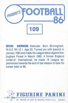 1985-86 Panini Football 86 (UK) #109 Irvin Gernon Back